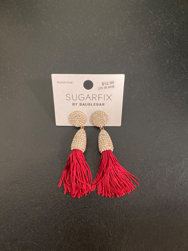 Photo 2 of SUGARFIX by BaubleBar Crystal and Tassel Statement Earrings - Red
