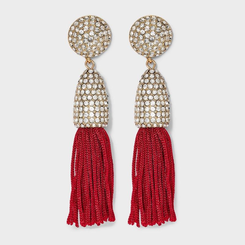 Photo 1 of SUGARFIX by BaubleBar Crystal and Tassel Statement Earrings - Red
