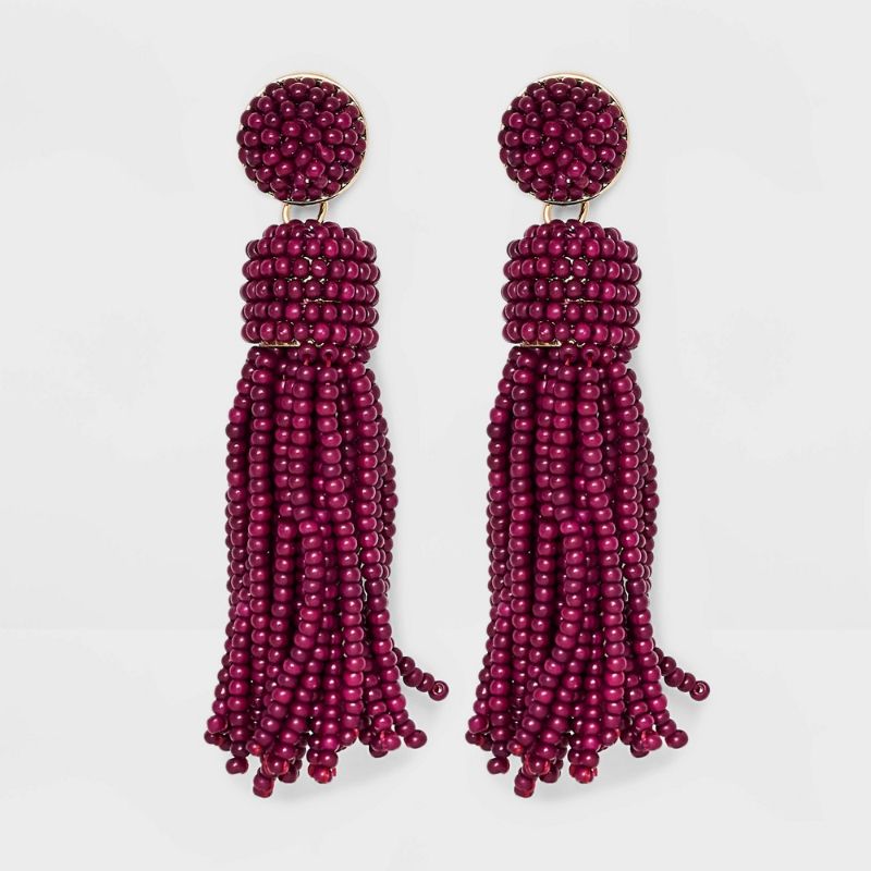 Photo 1 of Plum Beaded Tassel Earring - SugarFix by BaubleBar 
