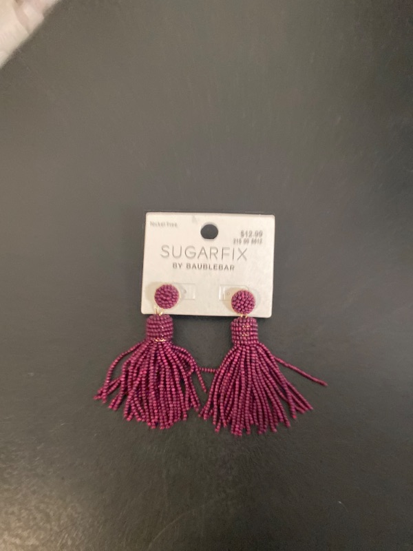 Photo 2 of Plum Beaded Tassel Earring - SugarFix by BaubleBar 
