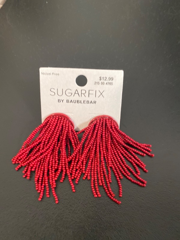 Photo 2 of SUGARFIX by BaubleBar Beaded Fringe Studs Statement Earrings - Red
