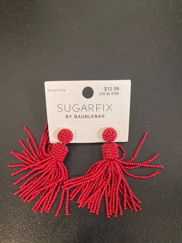 Photo 2 of SUGARFIX by BaubleBar Beaded Tassel Statement Earrings - Red
