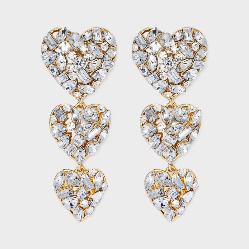 Photo 1 of SUGARFIX by BaubleBar "Crystal Cluster Heart" Statement Drop Earrings - Gold
