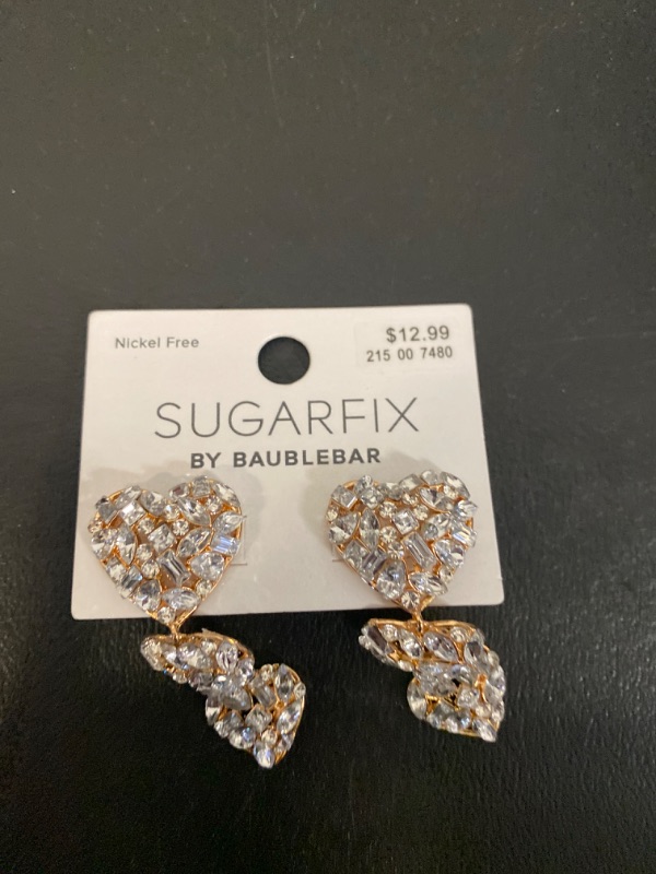 Photo 2 of SUGARFIX by BaubleBar "Crystal Cluster Heart" Statement Drop Earrings - Gold

