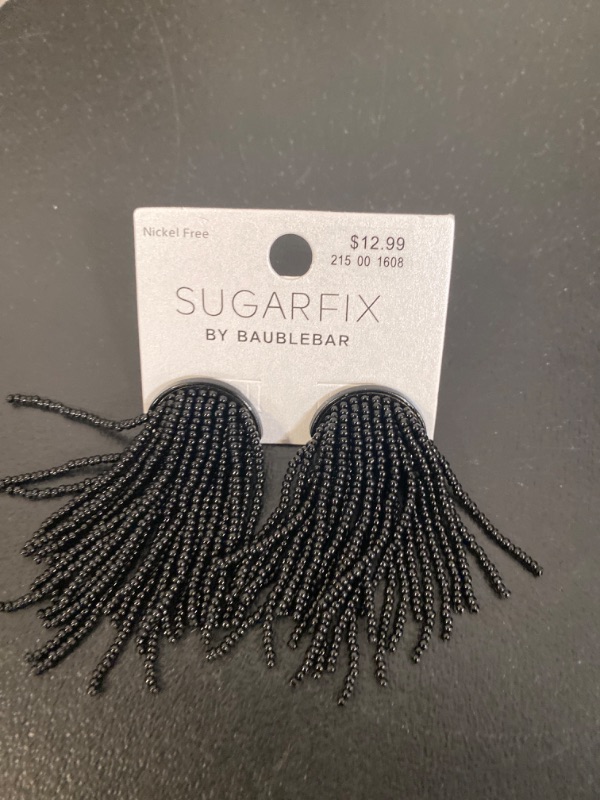 Photo 2 of SUGARFIX by BaubleBar Beaded Fringe Studs Statement Earrings - Black
