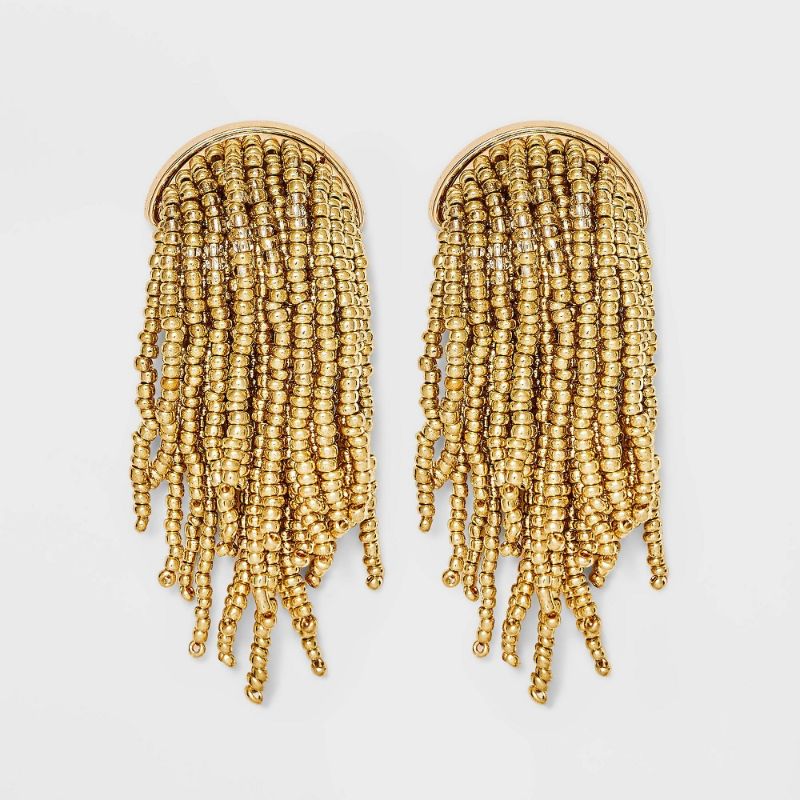Photo 1 of SUGARFIX by BaubleBar Beaded Fringe Studs Statement Earrings - Gold
