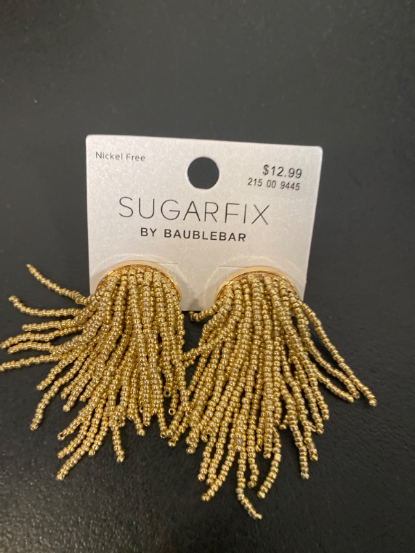 Photo 2 of SUGARFIX by BaubleBar Beaded Fringe Studs Statement Earrings - Gold
