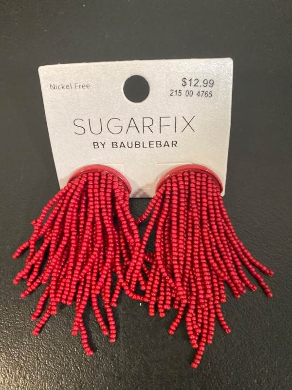 Photo 2 of SUGARFIX by BaubleBar Beaded Fringe Studs Statement Earrings - Red
