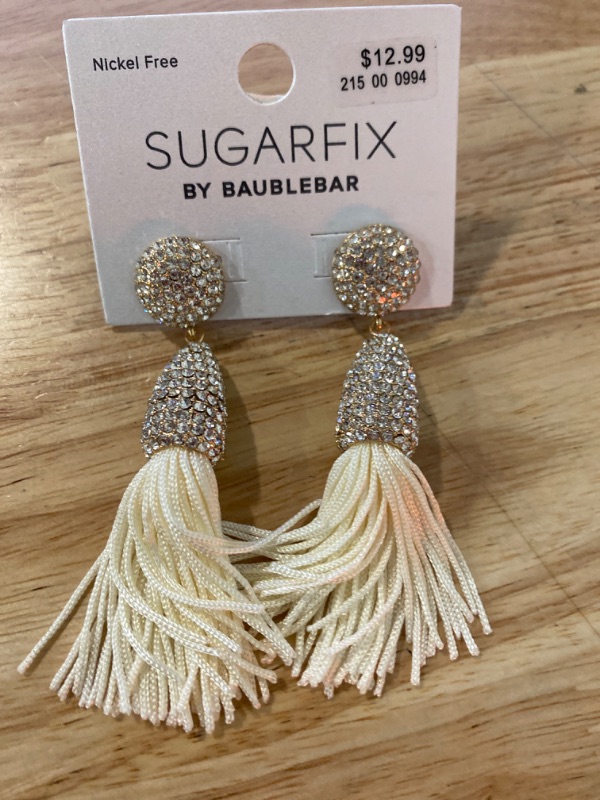 Photo 2 of SUGARFIX by BaubleBar Crystal and Tassel Statement Earrings - Ivory
