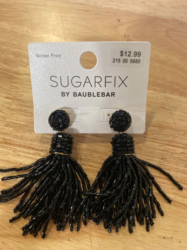 Photo 2 of SUGARFIX by BaubleBar Beaded Tassel Statement Earrings - Black
