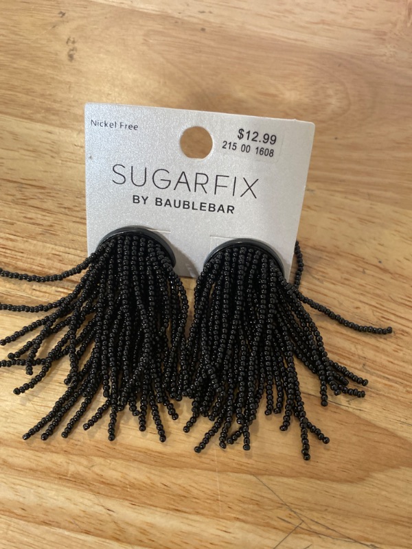 Photo 2 of SUGARFIX by BaubleBar Beaded Fringe Studs Statement Earrings - Black
