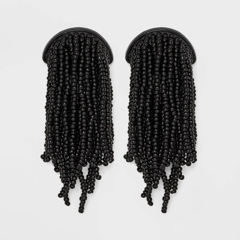 Photo 1 of SUGARFIX by BaubleBar Beaded Fringe Studs Statement Earrings - Black
