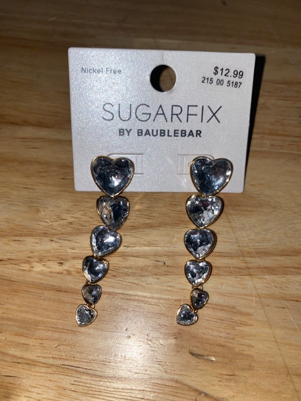 Photo 2 of SUGARFIX by BaubleBar Heart Crystal Statement Drops Earrings - Gold
