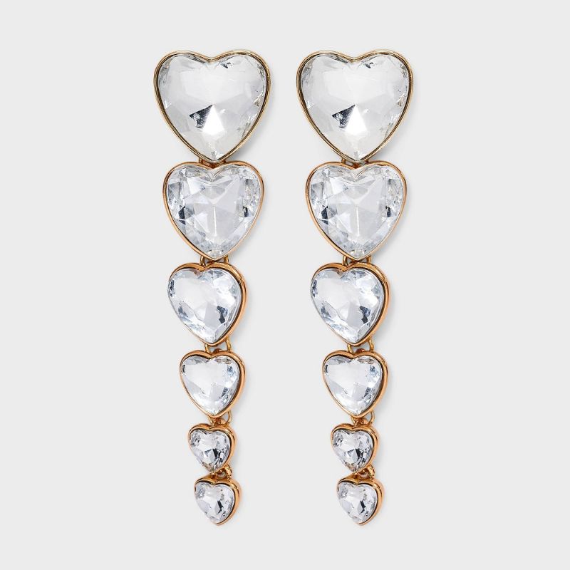 Photo 1 of SUGARFIX by BaubleBar Heart Crystal Statement Drops Earrings - Gold
