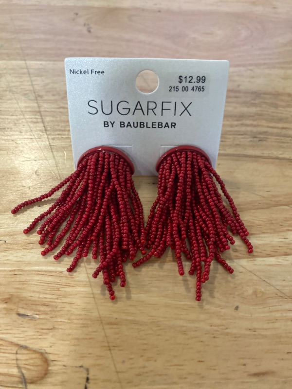 Photo 2 of SUGARFIX by BaubleBar Beaded Fringe Studs Statement Earrings - Red
