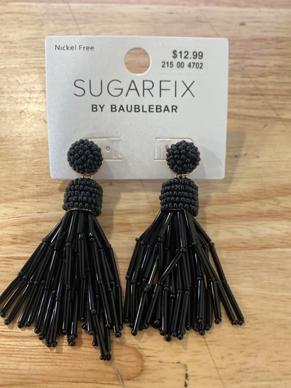 Photo 2 of SUGARFIX by BaubleBar Beaded Tassel Statement Earrings - Black
