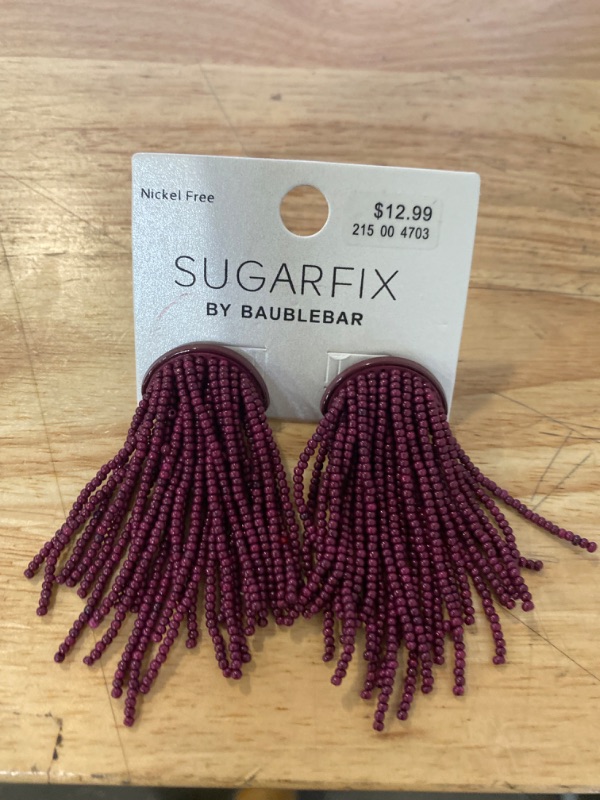 Photo 2 of SUGARFIX by BaubleBar Beaded Fringe Studs Statement Earrings - Magenta
