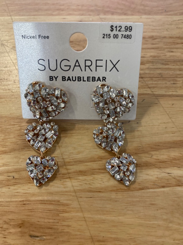 Photo 2 of SUGARFIX by BaubleBar "Crystal Cluster Heart" Statement Drop Earrings - Gold
