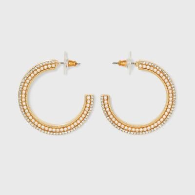 Photo 1 of SUGARFIX by BaubleBar Large Pearl and Crystal Hoop Earrings - Gold
