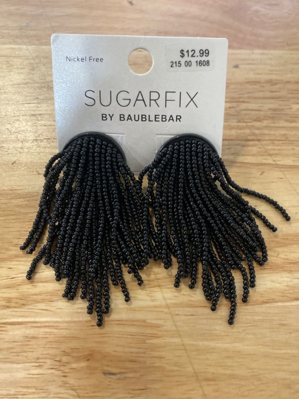 Photo 2 of SUGARFIX by BaubleBar Beaded Fringe Studs Statement Earrings - Black
