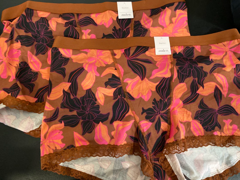 Photo 2 of Women's Floral Print Cotton and Lace Boy Shorts - Auden™ Copper XL 2 Pack 
