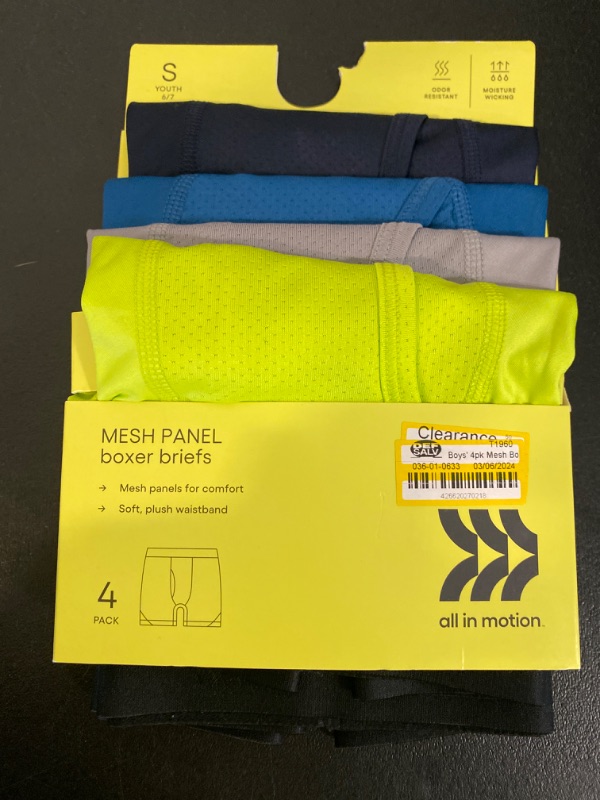 Photo 2 of Boy S Neon Yellow/Blue 4 Pack Active Mesh Boxer Briefs - Small 6/7
