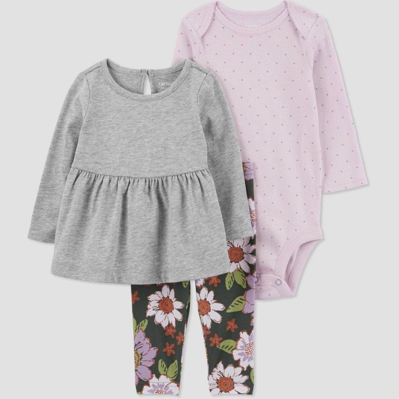 Photo 1 of Carter's Just One You® Baby Girls' Floral Top & Bottom Set - Gray/Green 6M
