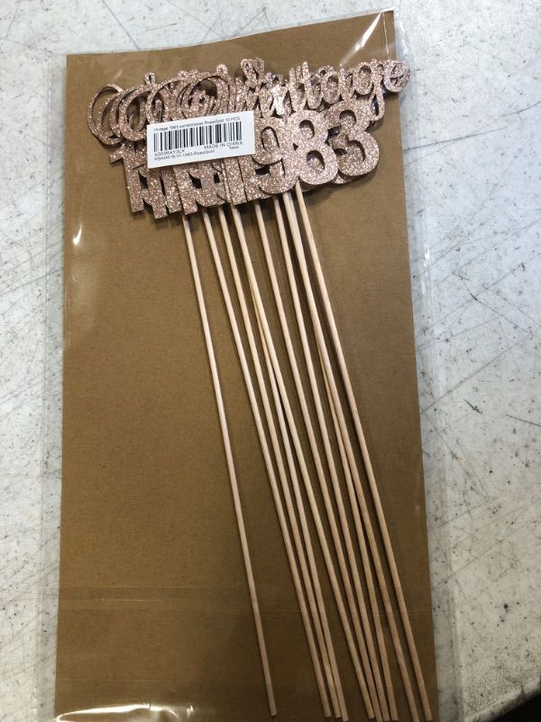 Photo 1 of Gexolenu Vintage 1983, 10 Pack Double-Sided Rose Gold Glitter 40th Birthday Centerpieces for Tables, Number 40 Birthday Table Toppers Party Centerpiece Sticks Party Supplies Vintage 1983 Rose Gold