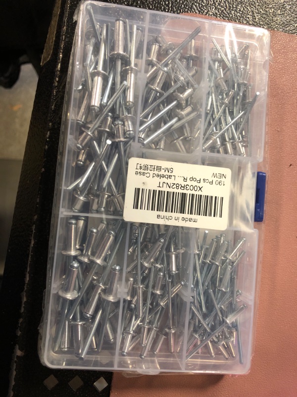 Photo 2 of 190 Pcs Pop Rivets Assortment Kit, 8 Sizes, 1/8 * 1/4", 1/8 * 5/16", 1/8 * 3/8", 1/8 * 1/2", 3/16 * 1/4", 3/16 * 5/16", 3/16 * 1/2", 3/16 * 5/8", with Divider Labeled Case