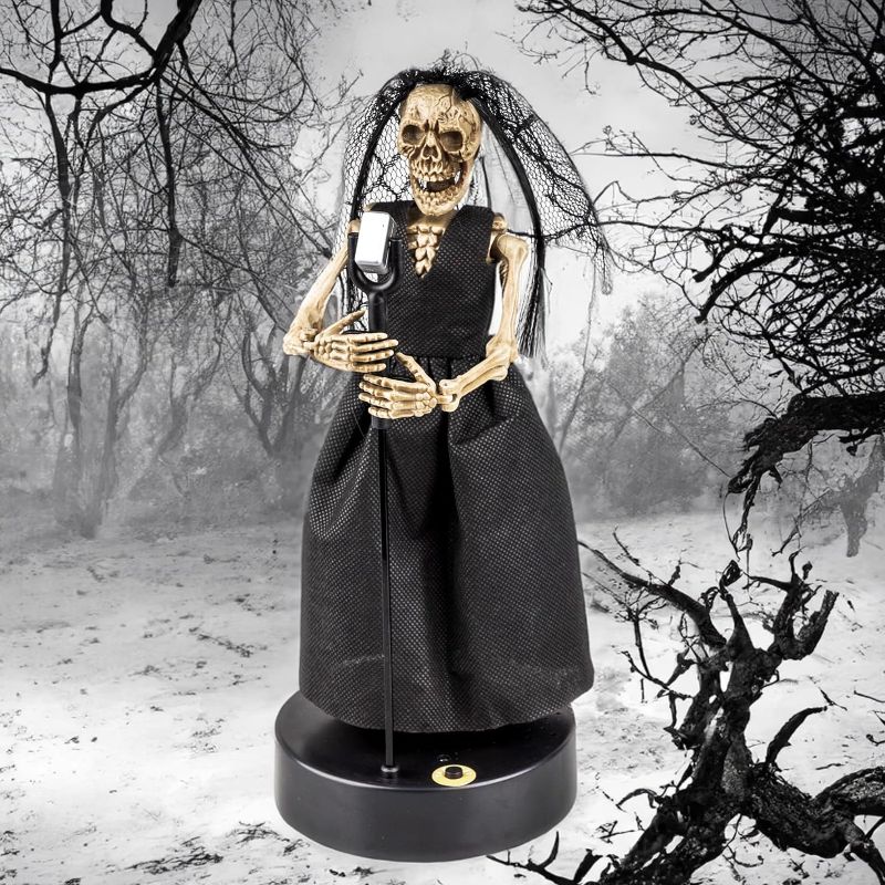 Photo 1 of 11" Halloween Dancing Bride, Skeleton with Rhythmic Music Dance Activity for Haunted Houses, Yard Halloween Decorations and Party Props(Black Wedding Dress)

