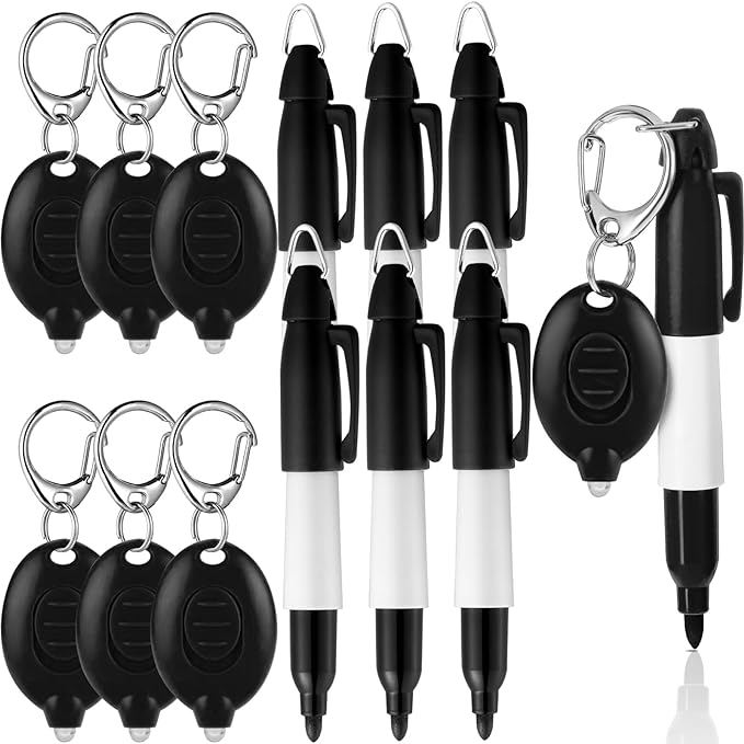 Photo 1 of Zonon 12 Pcs Mini Flashlight Keychain Permanent Marker Keychain for Nurse Badge LED Key Ring Bullet Tip Point Markers (Classic Black)
