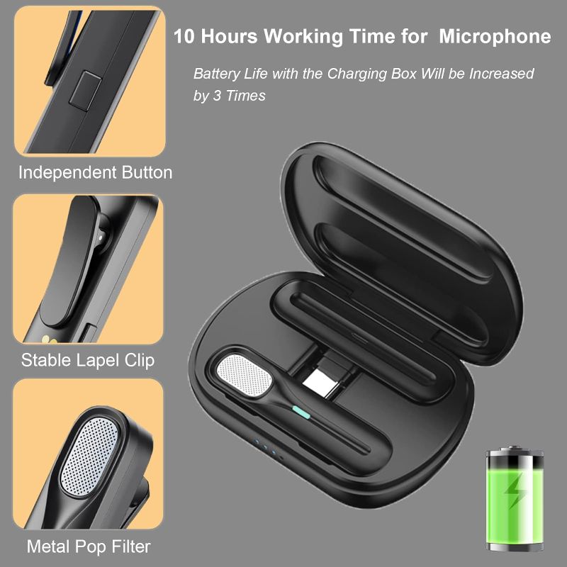 Photo 1 of Professional Wireless Lavalier Microphone Compatible with iPhone iPad Video Recording Podcast Zoom Vlog Tiktok Live Streaming Equipment DSP Noise Reduction in-Ear Monitor KTV Mode with Charging Box
