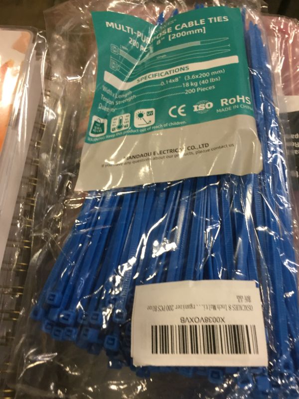 Photo 2 of 200 PCS Cable Zip Ties Blue 8 Inch x 0.1 Inch Width Self Locking Nylon Tie Wraps