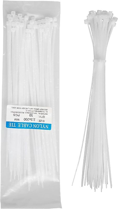 Photo 1 of 200 PCS Cable Zip Ties WHITE 8 Inch x 0.1 Inch Width Self Locking Nylon Tie Wraps