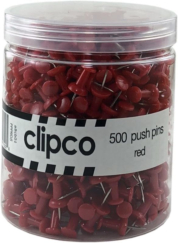 Photo 1 of Clipco Push Pins Jar Red (500-Count)
