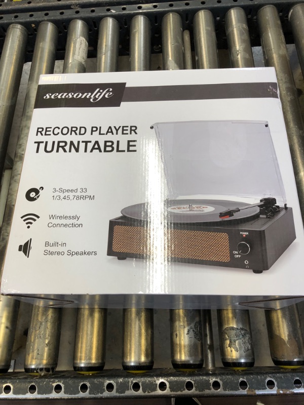 Photo 3 of Vintage Record Players for Vinyl with Speakers Belt-Driven Retro Turntable for Vinyl Records Support 3-Speed Full Size, Bluetooth Playback, AUX-in, Headphone, RCA Line All-in-on LP Vinyl Players Brown
