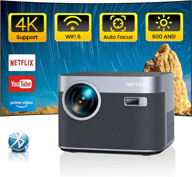 Photo 1 of [Auto Focus/Keystone] TOPTRO X7 Android TV Projector with WiFi and Bluetooth, Smart Projector 4K Supported, 600 ANSI, Dust-proof, 50% Zoom, Outdoor Projector with Netflix/YouTube Built-in, 8000+ Apps
