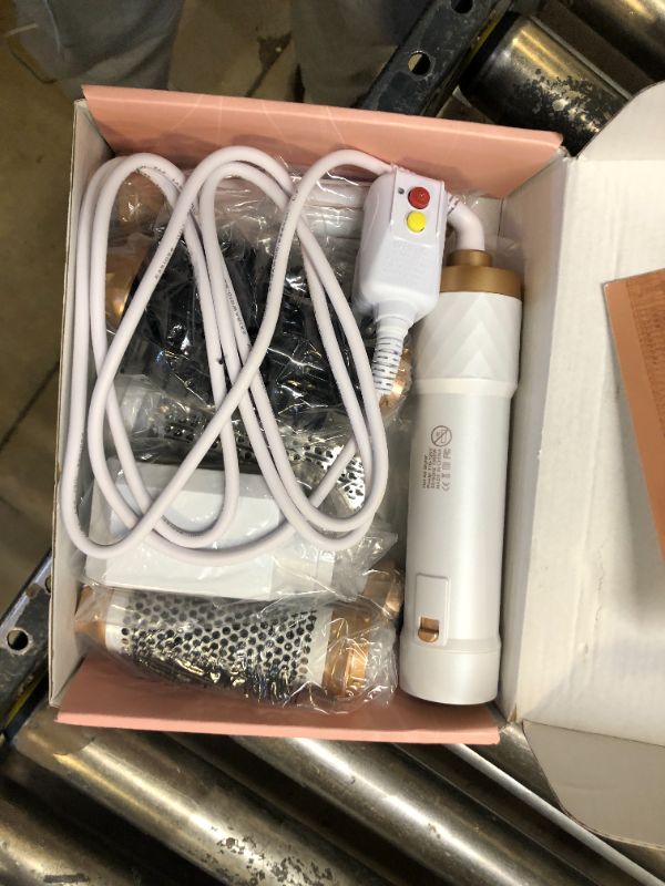 Photo 3 of 6 in 1 Blow Dryer Brush, Hair Dryer Brush Set, Ionic Blow Out Brush Dryer, Styler Volumizer, Air Culer Wand, Hot Air Brush, Hair Straightener Brush, Left & Right Wrap Curling Wand, Hair Styling Tools White Gold 1