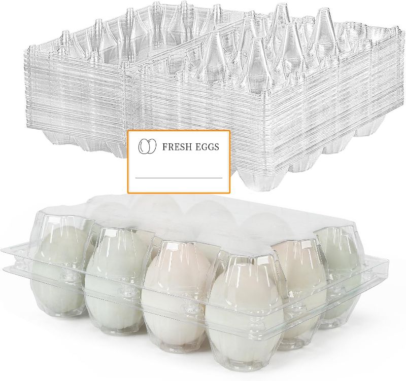 Photo 1 of 50 Pack Large Plastic Egg Cartons 1 Dozen Clear Duck Egg Cartons Reusable Egg Cartons Cheap Bulk Large Egg Tray Egg Storage Holder for Refrigerator, Family Pasture, Duck Farm, Market Display
