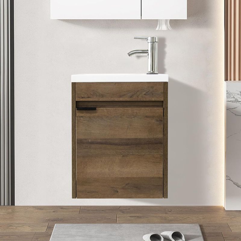 Photo 1 of 16" Bathroom Vanity Cabinet with Sink Combo, Perfect Wall Mounted for Small Space Saver Organizer, Walnut
