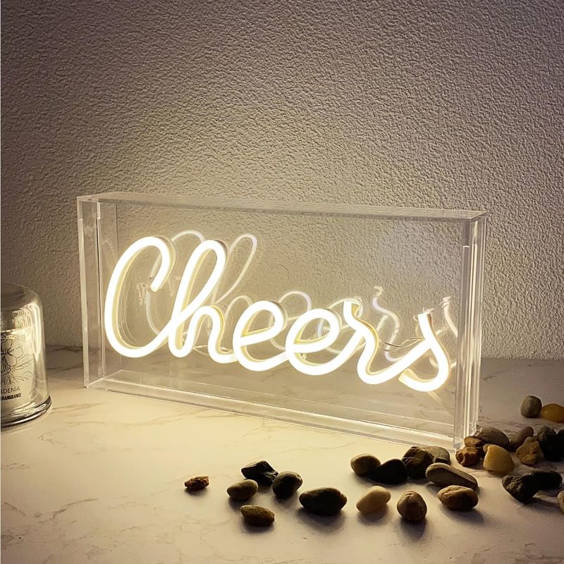 Photo 1 of Cheers Neon Sign for Wall and Desk Decor, Powered by USB 3D Art Neon Light, Warm White Color,11.8"x5.9"x1.9"?Perfect Bar Accessories and Decor
