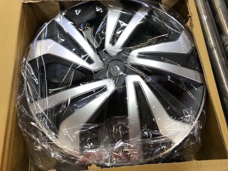 Photo 1 of QUALITYFIND 16 inch Hubcaps Universal Hubcap Black & Silver Wheel Cover for Cars - Set of 4 - Fits Toyota Honda Volkswagen Chevy Chevrolet Mazda Dodge Ford and Most Cars