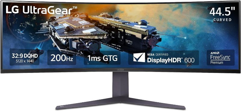 Photo 1 of LG 45GR65DC-B 45-inch Ultragear Curved Gaming Monitor, QHD, 200Hz, 1ms, UltraWide Display, 32:9, AMD FreeSync Premium Pro, VESA DisplayHDR 600, HDMI 2.1 x2, DP, UBS x3, Tilt/Height/Swivel Stand Black
