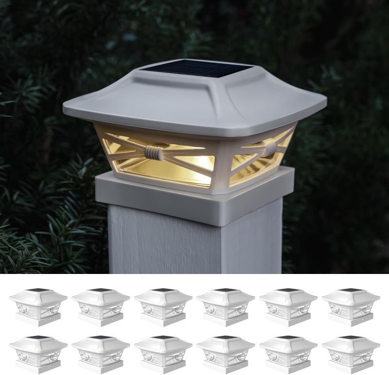 Photo 1 of Davinci Lighting Renaissance Solar Outdoor Post Cap Lights - Includes Bases for 4x4 5x5 6x6 Posts - Bright LED Light - Pearl White (12 Pack)
