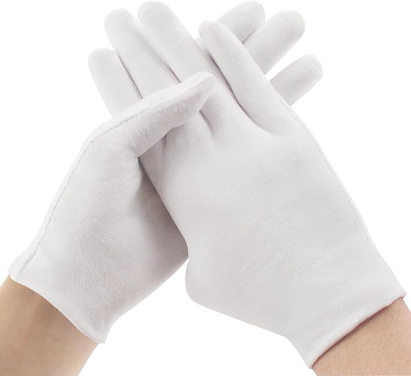 Photo 1 of GRIMSON White Gloves - 6 Pairs for Inspection, Photo, Jewelry, Silver Coin, Archive, Serving, Costume - Cotton Gloves for Women and Men, Perfect for Dry Hands, Eczema, Moisturizing, and SPA 2 PACK 
