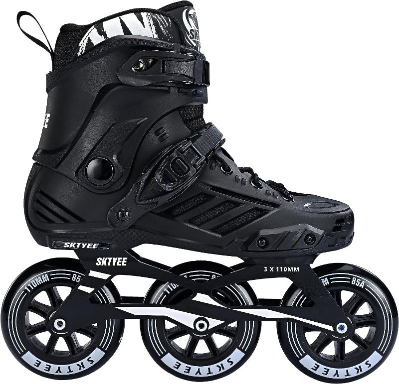 Photo 1 of 3 Wheels Inline Skates for Men Women, High Performance Adult Inline Speed Skates with 110mm Wheels, Professional Fitness Speed Skates for Unisex Black
