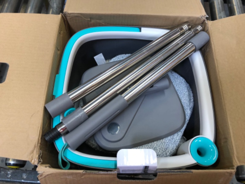 Photo 1 of True & Tidy, True Clean Mop and Bucket System, Includes Self-Cleaning Mop, Dual Compartment Mop Bucket and 2 Thick Washable Microfiber Mop Pads, SPIN-800A, Gray