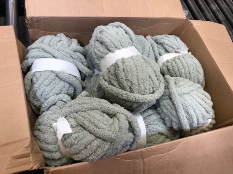 Photo 2 of HOMBYS Sage Green Chunky Chenille Yarn for Crocheting, Bulky Thick Fluffy Yarn for Knitting,Super Bulky Chunky Yarn for Hand Knitting Blanket, Soft Plush Yarn, 8 Jumbo Pack (31.7 yds,8 oz Each Skein) Sage Green 8 Pack