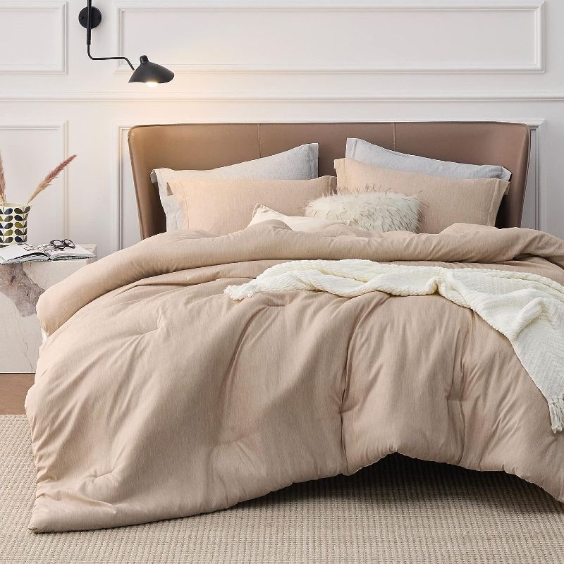 Photo 1 of Bedsure King Comforter Set - Warm Sand King Size Comforter, Soft Bedding for All Seasons, Cationic Dyed Bedding Set, 3 Pieces, 1 Comforter (104"x90") and 2 Pillow Shams (20"x36"+2")
