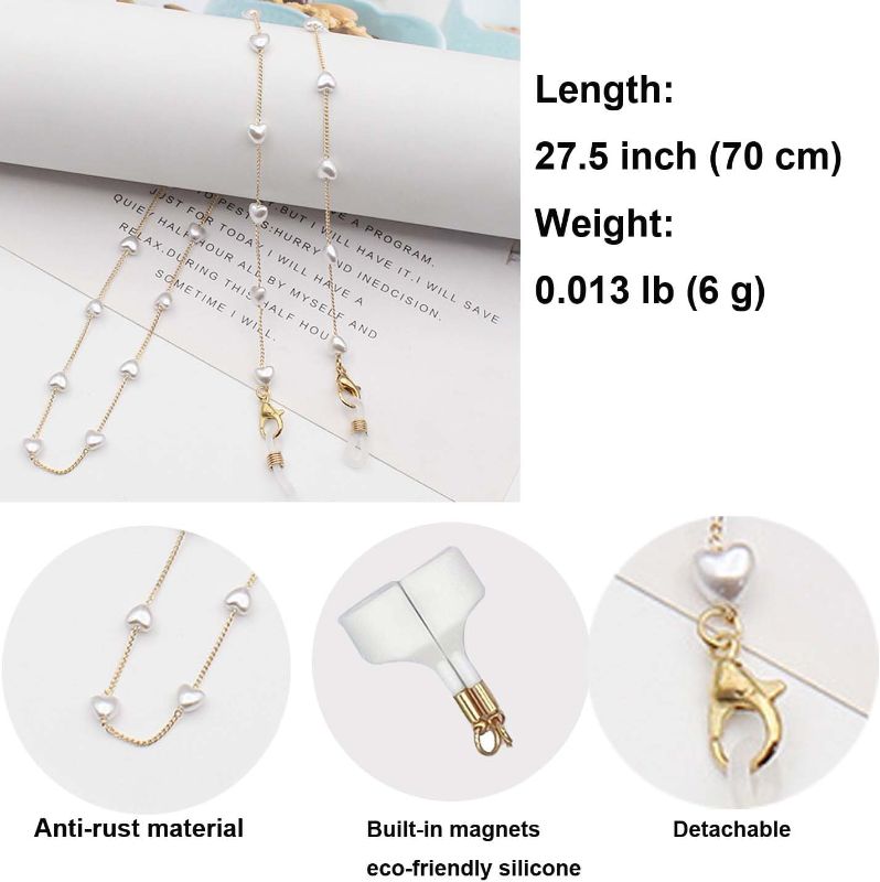 Photo 1 of Magnetic Anti-Lost Strap Holder Compatible with Airpods Pro 3 2 1, Leash Gold White Pearl Chain Necklace Gifts for Women Lady Girl Length: 27.5”
